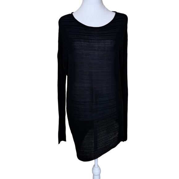 Eileen Fisher Black Tencel Long Sleeve Asymmetrical Hem Top Size M - Picture 1 of 9